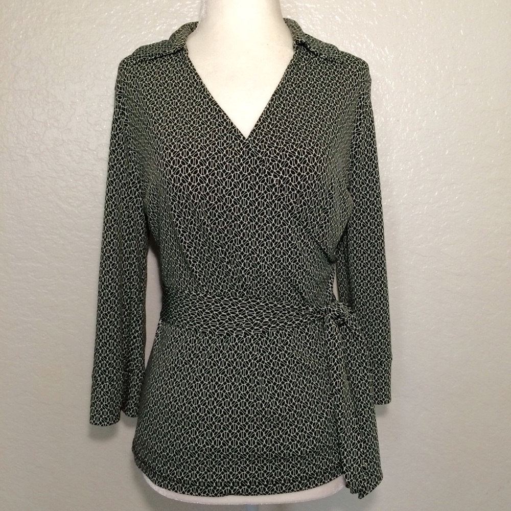 Worthington Stretch Black Geometric Wrap Belted M